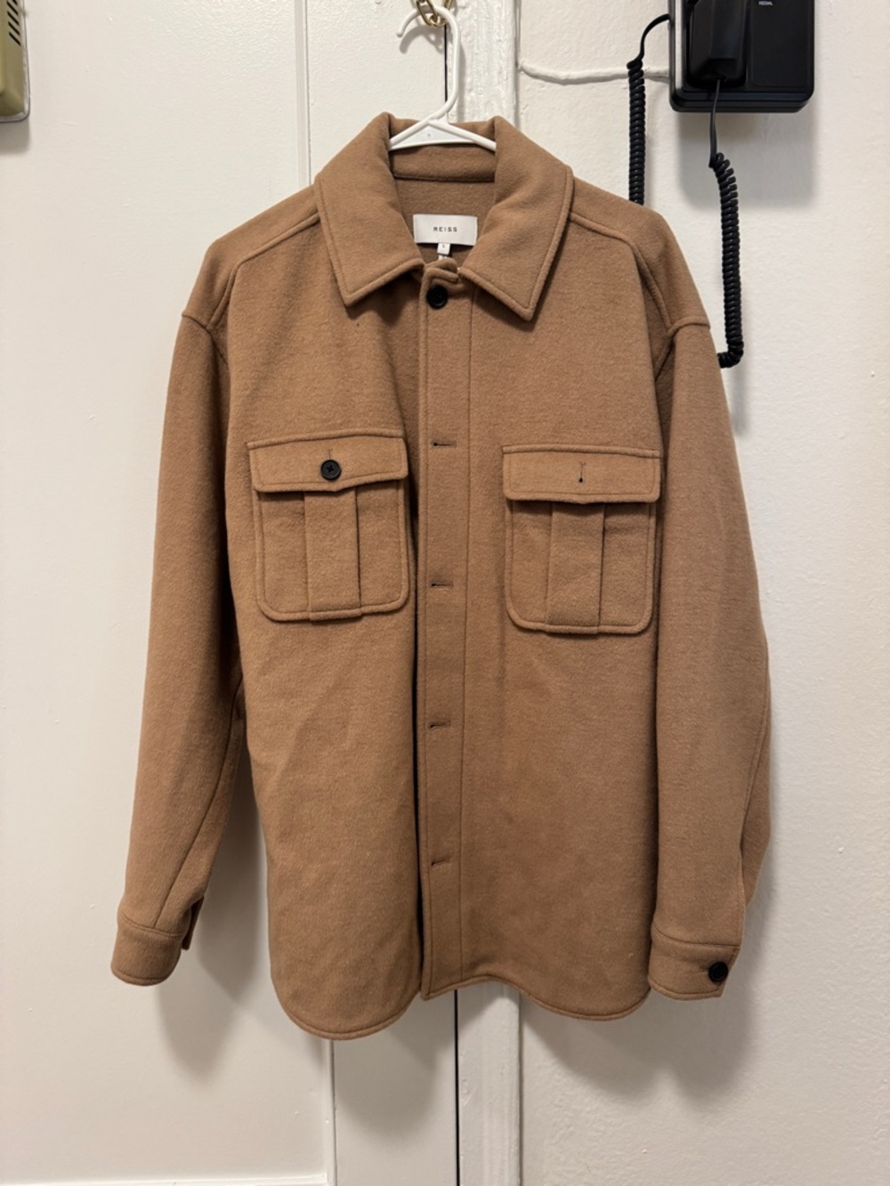 Reiss Tan Wool-Blend Overshirt Jacket